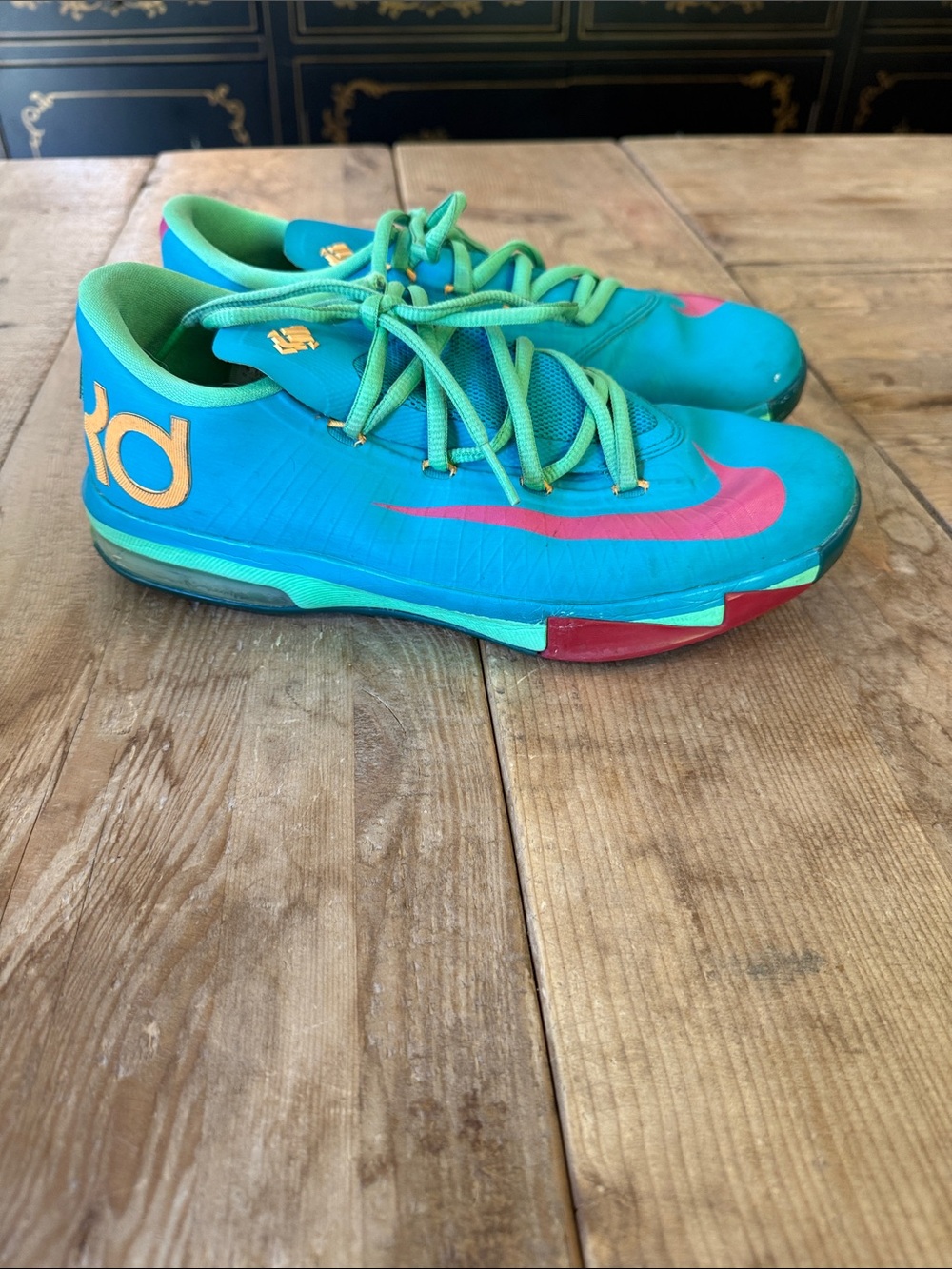 Nike Kids Sneakers in Teal with Pink and Yellow Accents